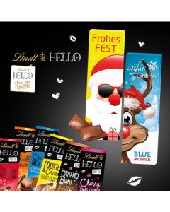 Schokolade von Lindt HELLO in Werbeschuber (ab 250 Stück)