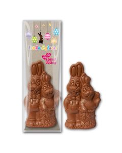Schokoladen Hasen als Figur mit Karte als Werbeartikel Frühling Osterhasen Ostern