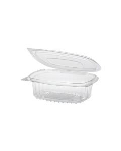 Feinkostbecher & Salatschalen To Go ohne Druck mit Klappdeckel, R-PET oval 250 ml (ab 600 Stück)