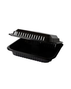 Feinkost- und Salatschalen mit Klappdeckeln ohne Druck, PET eckig 1600 ml schwarz (ab 200 Stück)