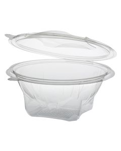 Feinkostbecher und Salatschalen To Go ohne Druck, mit Klappdeckel, R-PET, rund, 750 ml, glasklar (ab 300 Stück)