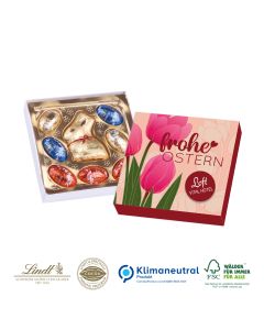 Lindt Kleiner Ostergruß mit Goldhase und Schoko-Eiern bedrucken (ab 100 Stück)