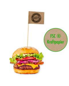 Burgerpicker auf braunem Kraftpapier individuell bedrucken