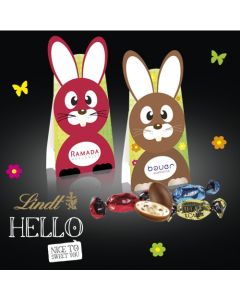 Hasen-förmige Verpackung aus Karton mit Lindt "HELLO" Schokoeiern 