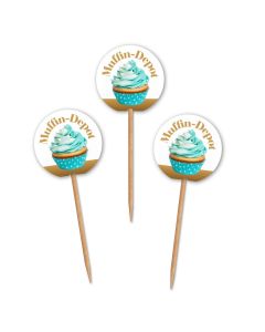 Runde Muffinpicker bedrucken mit eigenem Logo