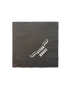 Steakhouse Servietten vollflächig bedrucken schwarz mit weißem Logo
