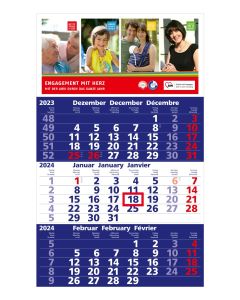Solid 3 Wandkalender mit Kalendarium in dunkelblau