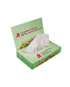 Serviettenspender oder Kleenexbox bedrucken als Taschentücher Zupfbox mit Werbedeckel