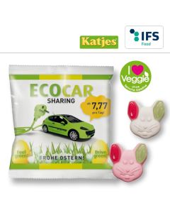 Vegetarische Katjes Grün Ohr Hasen im Werbebeutel zum bedrucken