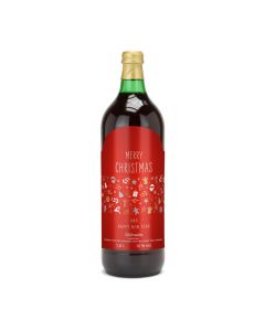 Glühwein - Flasche grün, mit Schraubverschluss, 1 l - Motiv: Merry Christmas (rot)