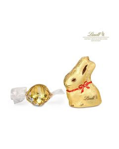 Goldenes Ostersäckchen mit Lindt Goldhase und Lindorkugel