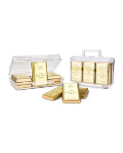 Goldkoffer mit 12 Goldbarren, Edelvollmilch-Schokolade (120 g)