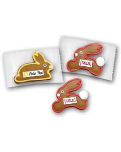 Kleines Gebäck-Häschen mit bedrucktem Logo individuell zu Ostern Werbegeschenk