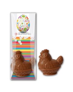 Schokohühnchen als Werbeartikel bedrucken mit Karte Ostern