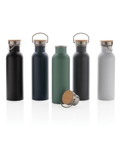 Moderne Stainless-Steel Flasche mit Bambusdeckel