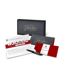 Geschenkgutschein Rot in Holzkiste, Kategorie 10 €, große Auswahl an Präsenten, Lifestyle- und Wellnessprodukten