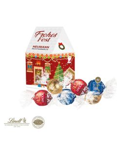3D Präsent Weihnachtshaus mit Lindor Pralinés bedrucken (ab 100 Stück)