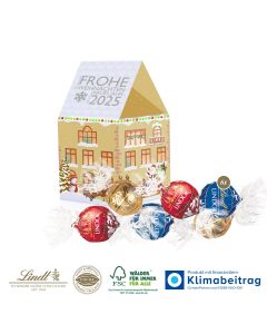 3D Präsent Weihnachtshaus Lindor Pralinés (ab 100 Stück)