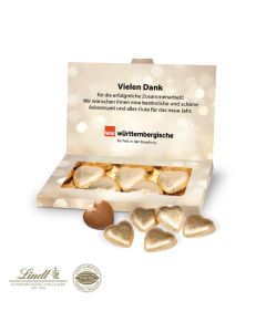 Lindt Schokoherzen in Präsentbox Business zu Weihnachten bedrucken (ab 100 Stück)
