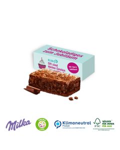 Milka Choco Brownie auf bedruckter Schiebeverpackung 