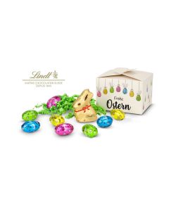 Buntes Lindt Osternest - Lindt-Osterhase mit 8 Eiern, auch in individueller Pralinenschachtel