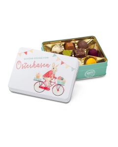 Hasenvater auf dem Fahrrad - Pralinendose mit 125 g