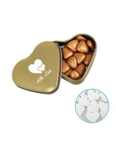 Farbige Herz Blechdose mit 24 g Mintherzchen individuell gestalten (ab 50 Stück)