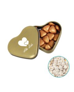 Farbige Herz Blechdose mit 24 g Marmorgold Schoko dunkel individuell gestalten (ab 50 Stück)