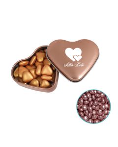 Farbige Herz Blechdose mit 24 g Roseglitzer Milchschokolade individuell gestalten (ab 50 Stück)