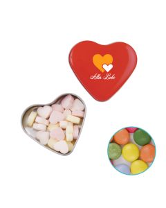Farbige Herz Blechdose mit 24 g Schoko Mix individuell gestalten (ab 50 Stück)
