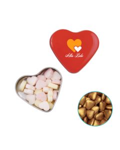 Farbige Herz Blechdose mit 24 g kleinen gold Herzen individuell gestalten (ab 50 Stück)