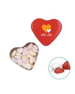 Farbige Herz Blechdose mit 24 g kleinen Herzen rot/weiß individuell gestalten (ab 50 Stück)