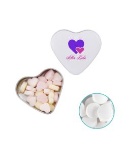 Farbige Herz Blechdose mit 24 g Minties individuell gestalten (ab 50 Stück)