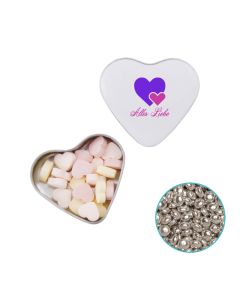 Farbige Herz Blechdose mit 24 g Silberglitzer Milchschokolade individuell gestalten (ab 50 Stück)