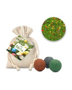 Oster-Blumenwiese, 3 Saatkugeln im Säckchen