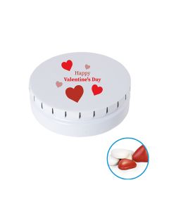 Runde Click-Blechdose Classic 53 mm mit kleinen Herzen rot/weiß individuell bedruckt (ab 50 Stück)