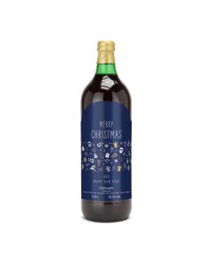 Glühwein - Flasche grün, mit Schraubverschluss, 1 l - Motiv: Merry Christmas (blau)