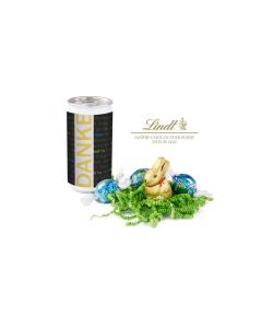 Lindt-Oster-Überraschung, Das Nest in der Dose - Etikett Danke