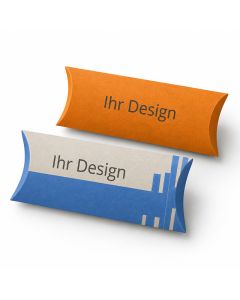 Kissenschachtel mit individuellem Aufdruck aus Graskarton, 9 x 3 x 15 cm (ab 50 Stück)