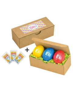Bedruckte Eier Snack Box mit bunten Ostereiern.