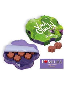 Milka Kleeblatt als Kleines Dankeschön Werbeartikel bedrucken mit Markenschokolade