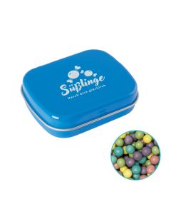Knuspriges Schokoladen Festival in Scharnierblechdose individuell bedruckt. 