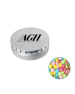 Runde Click-Blechdose 75 mm mit Sommerkonfetti Schoko dunkel individuell gestalten (ab 50 Stück)