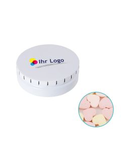 Runde Click-Blechdose 75 mm mit Zuckerherzchen individuell gestalten (ab 50 Stück)