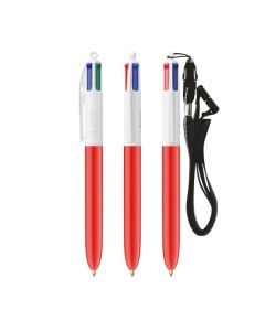 BIC 4 Colours Kugelschreiber mit Lanyard in der Farbe Rot jetzt individualisieren.