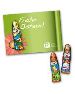 So günstig und effektiv geht ein Ostermailing: Individuell bedruckte Karte mit kleiner Süßigkeit zu Ostern bedrucken.