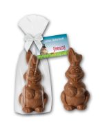 Schokohase als Ostergeschenk mit personalisierbarer Karte im Beutel