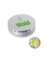 Runde Click-Blechdose Classic 53 mm mit Sommerkonfetti Schoko dunkel individuell bedruckt (ab 50 Stück)