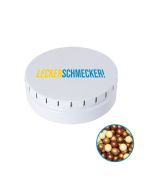 Runde Click-Blechdose Classic 53 mm mit knusprigen Schokolade Juwelen individuell bedruckt (ab 50 Stück)