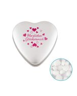 Herz Blechdose mit 80 g Extra Strong Minties individuell bedrucken (ab 50 Stück)